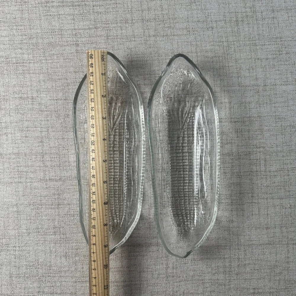 Vintage Set of 2 Glass Corn on the Cob Dishes | Corn-Shaped Serving Plates